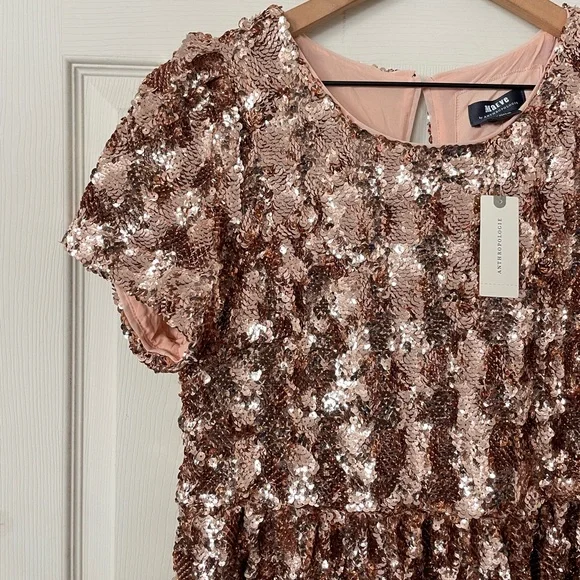 NEW Anthropologie pink rose gold sequence midi dress - Picture 4 of 7